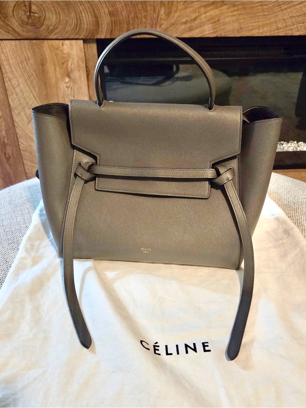 Celine leather mini belt bag gray